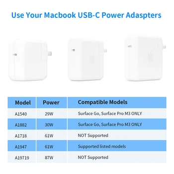 Rocketek USB de Tip C PD 15V Putere Încărcător Adaptor Convertor Cablu de Încărcare pentru Microsoft Surface Pro 7/6/5/4/3/GO/CARTE Laptop 1/2