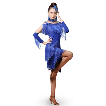 2020 Femei Dans, Haine Dans Samba Petrecere Cu Costume Rochii Tesatura Elastica Franjuri Rochie Latin + Colier