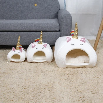 Unicorn-Forma de Iepure Cote de Iarnă Cuib de Catifea de Dormit de Lux Mouse-ul Pisica Pet Lavabil Decorative Acasă canisa Mic animal de casă pat