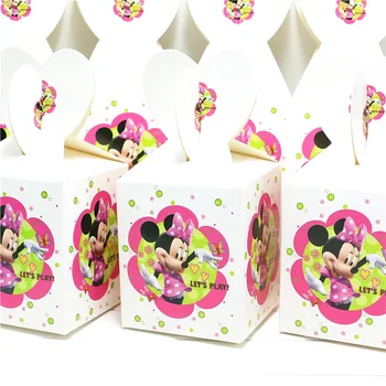 18/30/42/54 pc-uri Minnie Mouse Copii Favoruri, Cadouri Cutii Copil de Dus Hârtie Decor Minnie Popcorn Fericit Consumabile partid Ziua de nastere