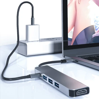 ALLOYSEED Portabil 5 in 1 de Tip C HUB Splitter Converter pentru PC Laptop 3 USB3.0 4K HDMI 87W PD Rapid de Încărcare Adaptor Dock