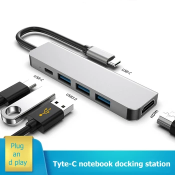 ALLOYSEED Portabil 5 in 1 de Tip C HUB Splitter Converter pentru PC Laptop 3 USB3.0 4K HDMI 87W PD Rapid de Încărcare Adaptor Dock