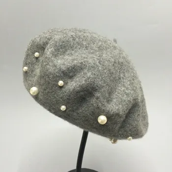VISROVER 2018 copil de modă perla bereta pălăria pentru fata de iarna capac de toamnă Margele Punk Bereta Pălărie Nouă Solide Femei en-Gros Baret copii