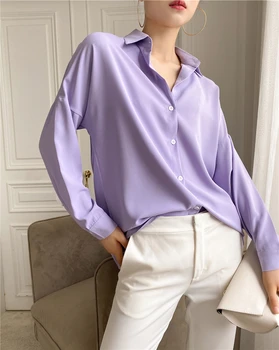HziriP OL Elegant Multicolor de Bază Tricou Femei de Vară 2020 Bluze Largi Rever Birou Solid Lady Maneca Lunga Topuri Șifon Blusas