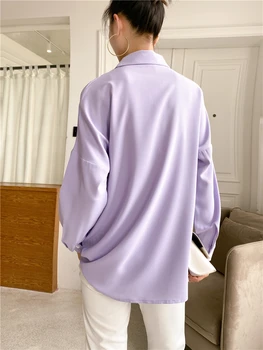 HziriP OL Elegant Multicolor de Bază Tricou Femei de Vară 2020 Bluze Largi Rever Birou Solid Lady Maneca Lunga Topuri Șifon Blusas