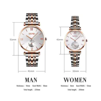 SKMEI de Moda Cuarț Ceasuri Mens Doamnelor Câteva Ceasuri de mana Simplu din Oțel Inoxidabil Curea Bărbați Femei Ceas Oră reloj homb 9198
