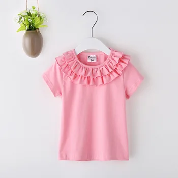 2019 nou fata peter pan guler de dantela, tricou copil de sex feminin din bumbac tricou maneci scurte-coreean Rever drăguț T-shirt de 0-6 ani