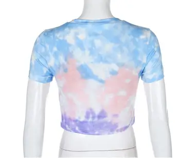 YiDuo Moda Tie Dye Imprimare Grafic T Shirt Femei 2020 Casual De Vara Topuri Sexy Cu Maneci Scurte Crop Top Tricou Streetwear