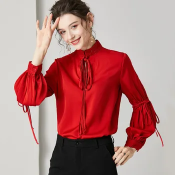 Real Cămăși de Mătase Femei Topuri si Bluze cu Maneca Lunga Bluza de Primavara Toamna Epocă Blusas Mujer De Moda 2020 924128 YY2565