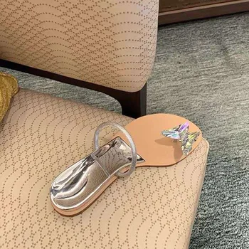 Moda Plat Papuci de casa pentru Femei de Vară 2020 Nou Fluture Ou de Porumbel Cristal Deget Acoperă Flip-Flop Pantofi
