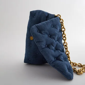 Noua toamna denim matlasat geantă de umăr, sac de blugi femei doamnelor lanț de aur clould lambou geanta albastră de bumbac sub brat geanta 2020
