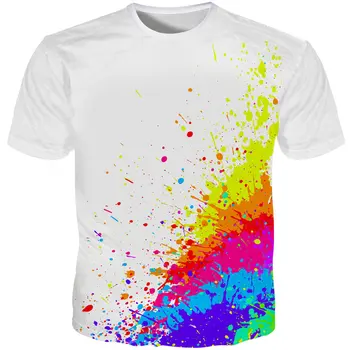 Cloudstyle 3D T-shirt pentru Bărbați Stropi de Culoare Petele de Vopsea de Imprimare 3D Maneci Scurte Moda Alb, Tricouri Vara Topuri Plus Dimensiune 5XL