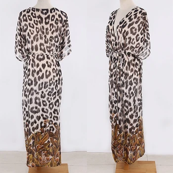 Noi Femeile De Vară Sifon Leopard Print Cover-Up Bikini Plaja Doamnelor Rochie Costum De Baie De Protecție Solară WearSexy Bluza Lunga, Costume De Baie