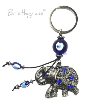 BRISTLEGRASS albastru turcesc Albastru deochi Stras Elefant Breloc Cheie Lanț Inel Titular Amulete de Noroc Pandantive Binecuvântare Cadou