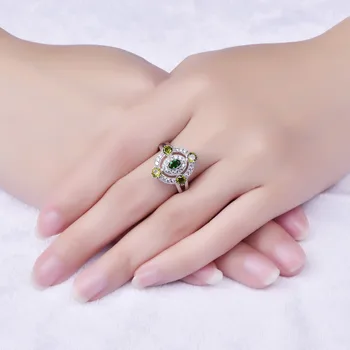 Lingmei Oval Tăiat Mov & Verde Verde Măsliniu Alb Argint ColorRing Marimea 6-9 Femei Moda Bijuterii de Nunta Aniversare