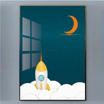 Nordic modern, camera pentru copii decor pictura desene animate agățat tabloul astronaut planeta univers murală camera de zi