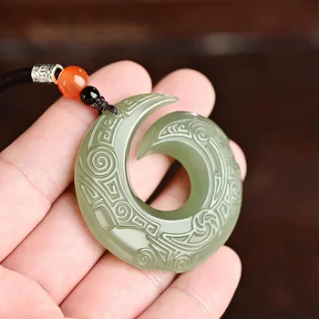 Naturale XinJiang HeTian Jad Pandantiv Amuleta Norocoasă Transport Jade Colier Cu Certificat Pentru Barbati Femei Bijuterii Fine