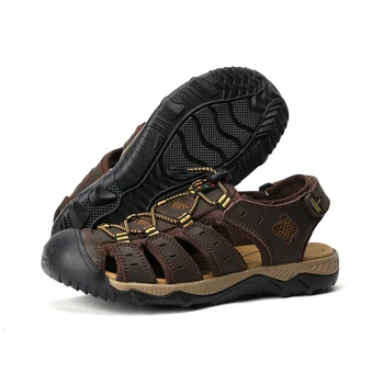 Vara Sandale Barbati Piele naturala Business Casual Pantofi pentru Bărbați Respirabil Design Exterior Sandale de Plaja Roman Apă Adidași