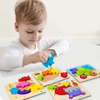 De Vânzare la cald Jucarii din Lemn Puzzle 3D din Lemn Masiv Copilul Portabile Jigsaw Puzzle-uri de Siguranță Lemn Jucării din Lemn pentru Copii Educatonal Jucarii