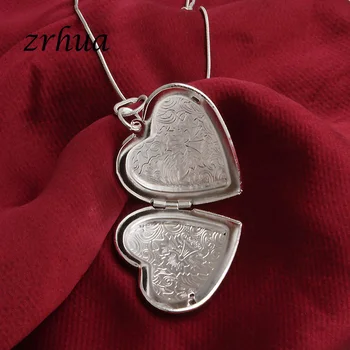 ZRHUA Romantic Inima Colier Original 925 Sterling de Argint Colier Pandantiv pentru Femei Cravată Bijuterii Caz Deschis Rama Foto
