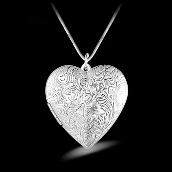 ZRHUA Romantic Inima Colier Original 925 Sterling de Argint Colier Pandantiv pentru Femei Cravată Bijuterii Caz Deschis Rama Foto