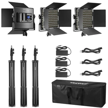 Neewer 3 Pachete de 660 Video cu LED-uri de Lumină cu Ecran LCD de Fotografie Kit de Iluminat cu Stand: Estompat 3200-5600K CRI96+ Panou cu LED-uri