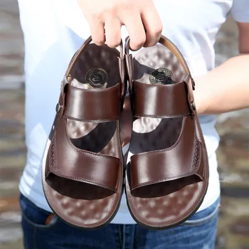 Oamenii De Vacă Din Piele Sandale În Aer Liber De Vară 2020 Manual Pantofi Barbati Pantofi Casual Respirabil Pentru Plajă, Încălțăminte De Mers Pe Jos De Sandale Papuci De Casă