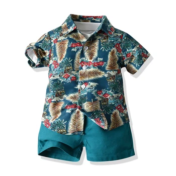 Haine de băieți T-shirt + Flori Tricou + pantaloni Scurti 3 BUC/Set pentru Copilul Băiat Rochie de Vacanță Copil de Modă de Îmbrăcăminte de Plajă din Bumbac Hawaii
