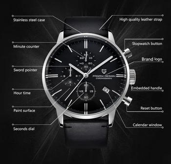 Cuarț Ceasuri Barbati de Lux Pagani Design Bărbați Ceas Cronograf rezistent la apa din Piele Sport de sex Masculin Ceas Relogio Masculino