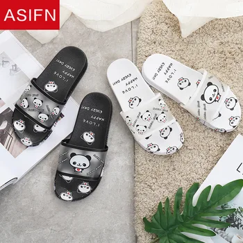 ASIFN Casa de Vară Drăguț Panda Femei Papuci Non-alunecare de Casa de Interior, Tobogane Baie de Pantofi din Plastic Moale, Groasă de Jos Sapato Masculino