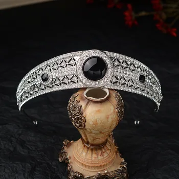 Superb Negru Stras Tiara Coroana de Noiva Meghan Markle Nunta Accesorii de Par pentru Femei Bijuterii de Păr Coroana de Mireasă și Diademe