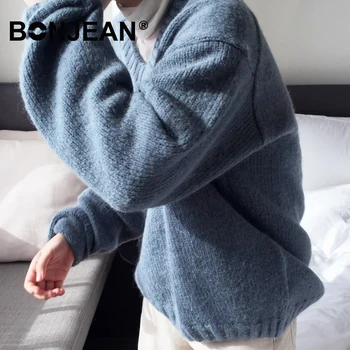 Pulover Supradimensionat Stil Coreean V Gât Galben Portocaliu Albastru Pulover Pulovere Femei Tricotate De Iarnă De Top Pulover Femei Z193