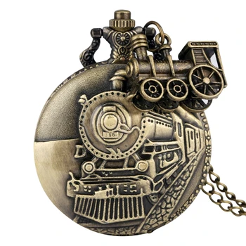 Bronz de epocă Cuarț Ceas de Buzunar Tren Locomotiva Colier Pandantiv Lanț mai Bune Cadouri pentru Barbati Femei cu Trenul Accesoriu