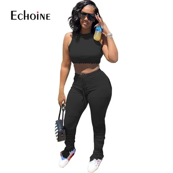 Echoine femei sexy sport stivuite jogger suit set de două piese de moda rezervor de top bell jos Casual pantaloni de trening set de potrivire tinuta