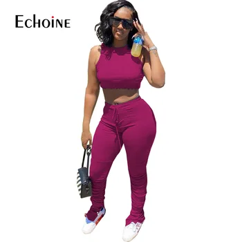 Echoine femei sexy sport stivuite jogger suit set de două piese de moda rezervor de top bell jos Casual pantaloni de trening set de potrivire tinuta