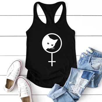 2020 Moda de sex Masculin Cat Imprimate Rezervor de Top pentru Femei fără Mâneci Vesta de Vară Faminist Grafic Gât Topuri pentru Adolescenti Ropa De Mujer