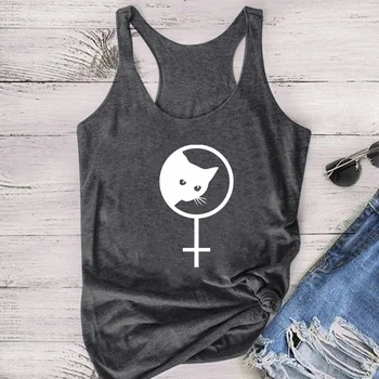 2020 Moda de sex Masculin Cat Imprimate Rezervor de Top pentru Femei fără Mâneci Vesta de Vară Faminist Grafic Gât Topuri pentru Adolescenti Ropa De Mujer