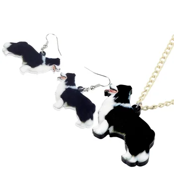 WEVENI Declarație Acrilice Border Collie, Câine, Seturi de Bijuterii Cercei Colier Moda Animal Bijoux Pentru Femei Fete Cadou Decor