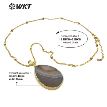 WT-N1151 Naturale Agate Colier Teardop Forma de Benzi Gri Agate Pandantiv Cu Aur Strat Colier Femei Boho Bijuterii