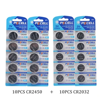 PKCELL 10buc/2Cards CR2032 + 3V Baterie cu Litiu CR2450 Butonul de Celule Uscate total 20buc Monedă Baterii