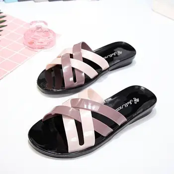 SWONCO PVC Jeleu de Pantofi pentru Femei de Vară, Papuci de casă Plat 2020 Cruce Curea de Moda Plajă Papuci din Plastic Pentru Femei Pantofi Casual de Vacanta