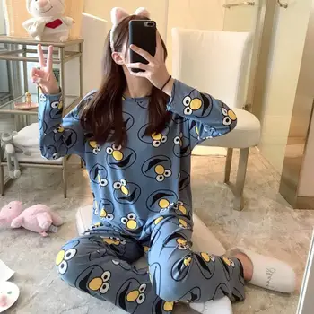 2020 Nou Toamna Iarna 2piese Pijama Set Femei Fete din Bumbac Rotund Gat Seturi de Pijamale Ceașcă de ceai Pisica Sleepwear Haine Gratuit