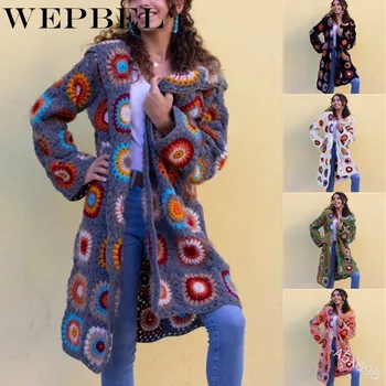 WEPBEL Toamna Iarna Tricotat Imprimat cu Maneci Lungi V-Neck Împletit Pulover cu Gluga Haina Femeilor Vintage Cardigan Pulover Vrac