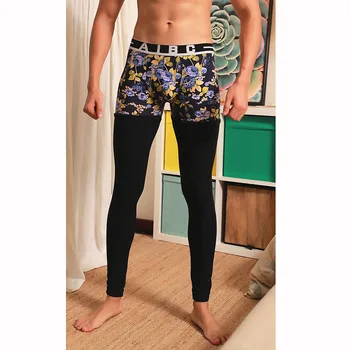 KWAN.Z lenjerie de corp termică pentru barbati pijamale subțiri secțiunea pacthwork lenjerie de corp pentru bărbați moda termos jambiere de compresie lenjerie