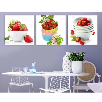Canvas Wall Art Imagini HD Printuri Restaurant Decor Acasă 3 Bucăți de Fructe Capsuni Picturi Cadru Pentru Bucatarie Modern Poster