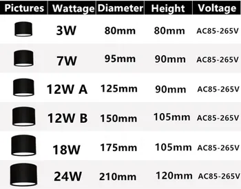 Reglabile Montate pe Suprafață Downlight LED-uri 3W/5W7W/12W/18W/24W SMD2835 LED tavan jos AC110V/220V lumina la fața locului+ led driver