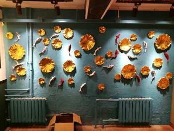 Lotus pește decor de perete de perete ornamente creative 3D simulare de plante living decoratiuni de perete de fundal gratuite punch