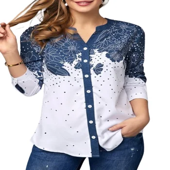 2020 Noua Moda Print Floral Pentru Femei Bluze Cu Maneca Lunga Notch Gât Șifon Bluza Tricou Casual Topuri Plus Dimensiune Elegant Tricou