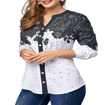 2020 Noua Moda Print Floral Pentru Femei Bluze Cu Maneca Lunga Notch Gât Șifon Bluza Tricou Casual Topuri Plus Dimensiune Elegant Tricou