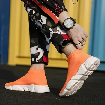 Moda Portocaliu Unisex Slip-on Șosete Pantofi Casual Barbati Ușor Respirabil de Înaltă top Ciorap Adidași pentru Bărbați zapatillas de hombre